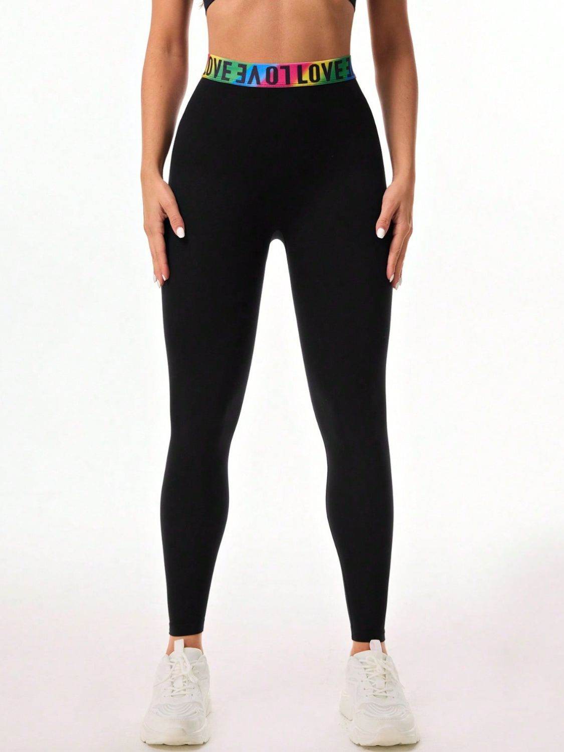 Letter Printed High Waist Active Leggings - Delanoir