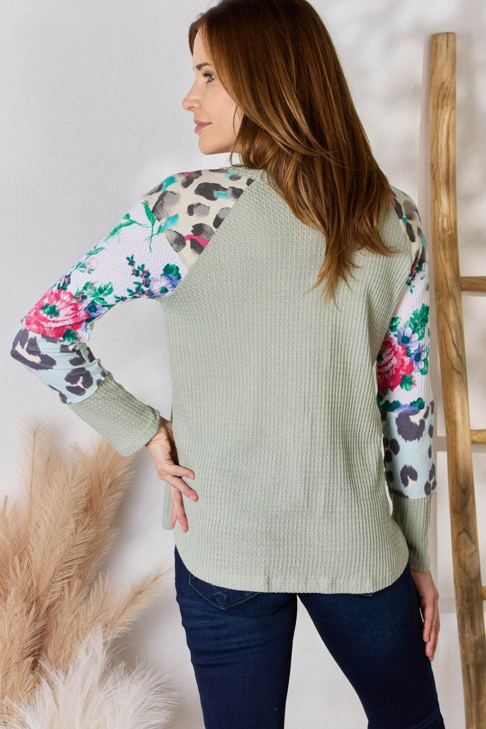 Hailey & Co Full Size Printed Round Neck Blouse - Delanoir