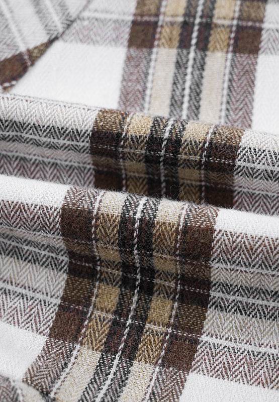 Full Size Plaid Collared Neck Balloon Sleeve Mini Shirt Dress - Delanoir
