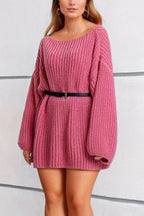 Boat Neck Dropped Shoulder Mini Sweater Dress - Delanoir