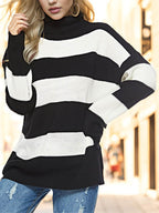 Striped Turtleneck Long Sleeve Sweater - Delanoir