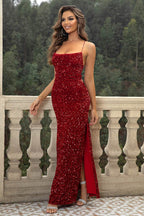 Sequin Backless Split Maxi Dress - Delanoir
