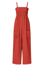 Smocked Spaghetti Strap Wide Leg Jumpsuit - Delanoir