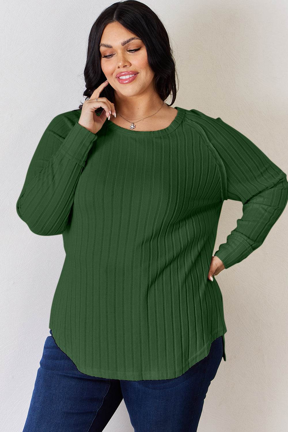Basic Bae Full Size Ribbed Round Neck Slit T-Shirt - Delanoir