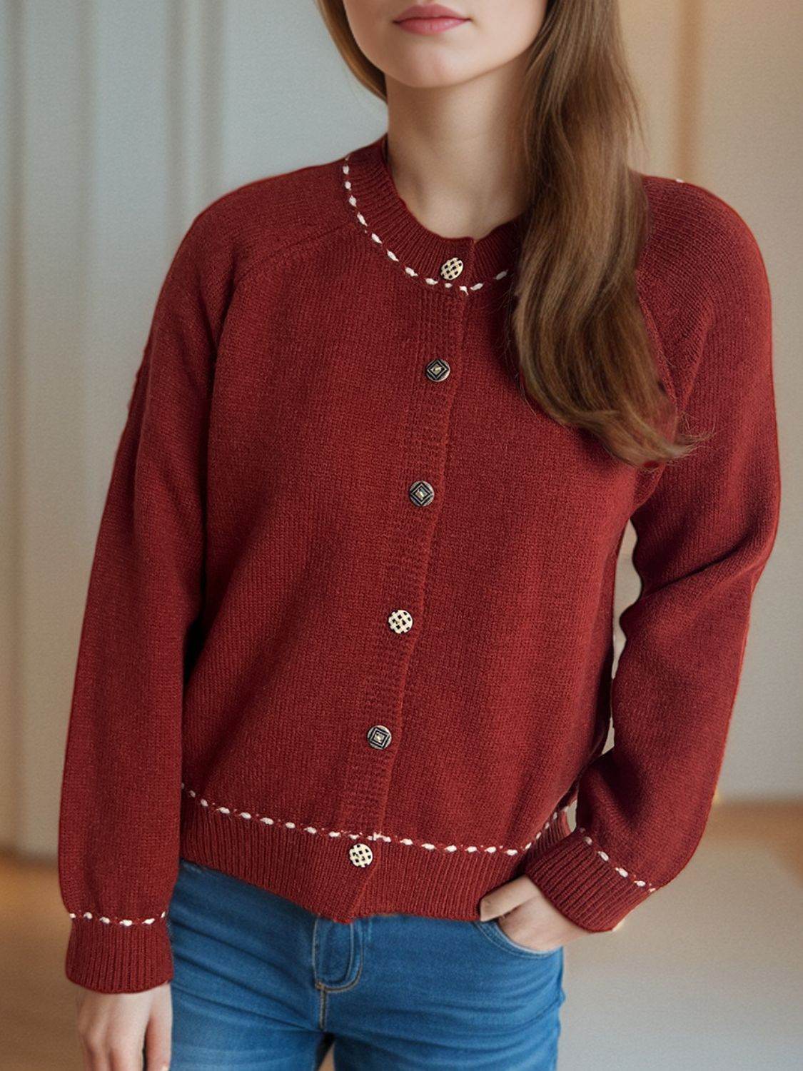 Button Down Long Sleeve Cardigan - Delanoir