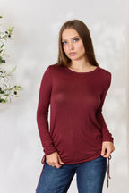 Culture Code Full Size Drawstring Round Neck Long Sleeve Top - Delanoir