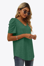 V-Neck Puff Sleeve Tee - Delanoir
