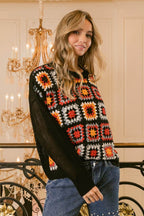 BiBi Granny Square Front Long Sleeve Top - Delanoir