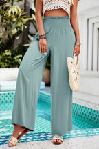 Devine Smocked Wide Leg Pants with Pockets - Delanoir