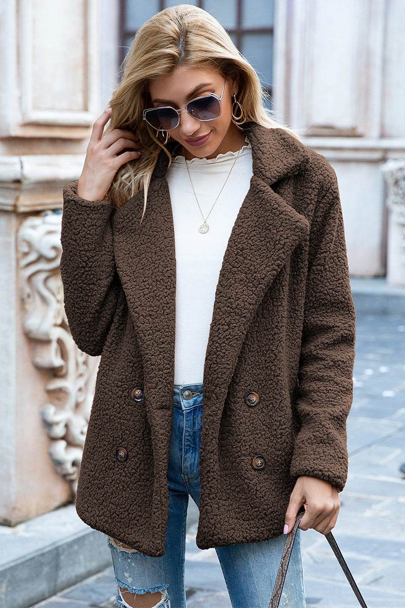 Ivy Lane Full Size Lapel Collar Sherpa Coat - Delanoir