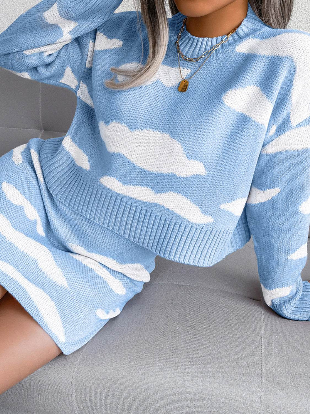 Cloud Sweater and Knit Skirt Set - Delanoir