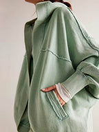 Exposed Seam Open Front Batwing Sleeve Hooded Cardigan - Delanoir