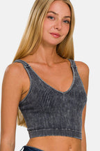 Zenana Washed Ribbed Cropped V-Neck Tank - Delanoir