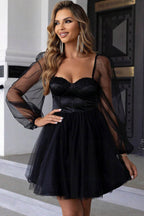 Sweetheart Neck Balloon Sleeve Mini Dress - Delanoir