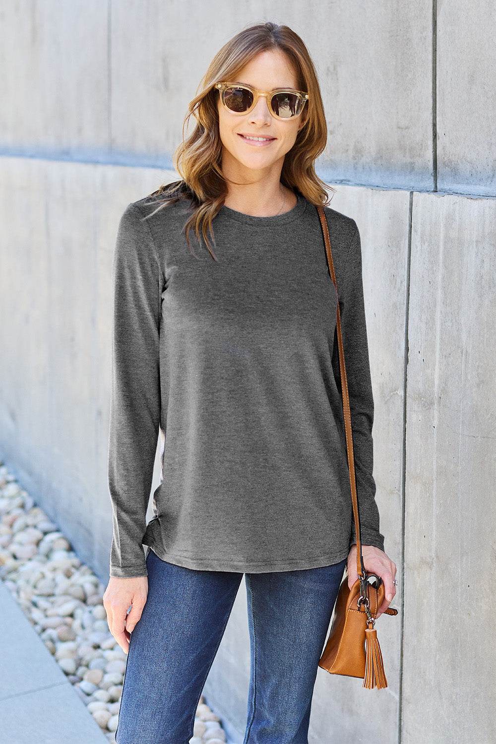 Basic Bae Full Size Round Neck Long Sleeve Top - Delanoir