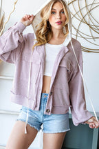 Reborn J Contrast Hooded Button Down Ribbed Jacket - Delanoir