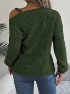 Asymmetrical Neck Long Sleeve Sweater - Delanoir