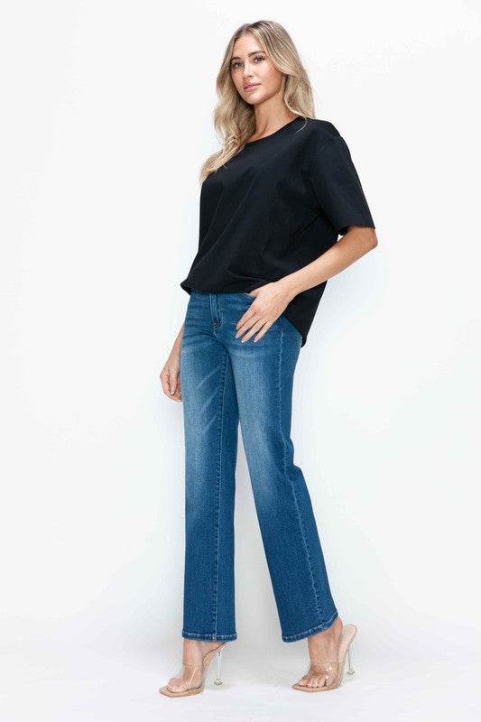 bytos Full Size Cat's Whiskers High Rise Straight Jeans - Delanoir