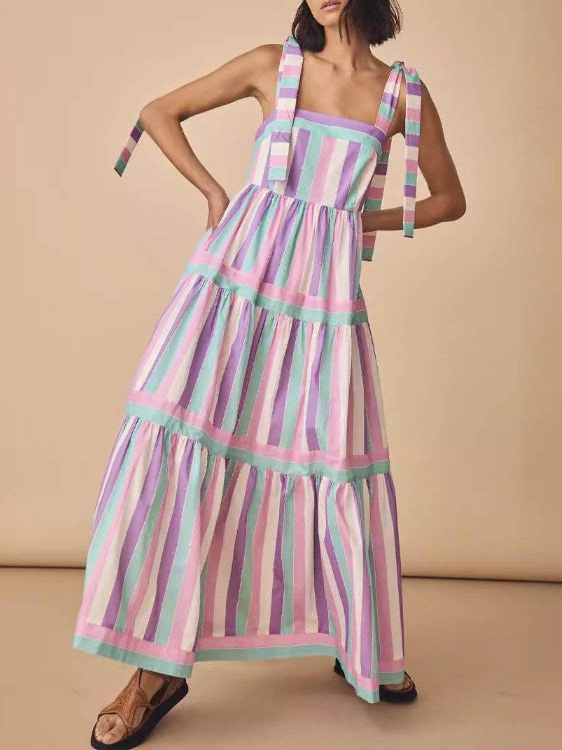 Tied Contrast Wide Strap Cami Dress - Delanoir