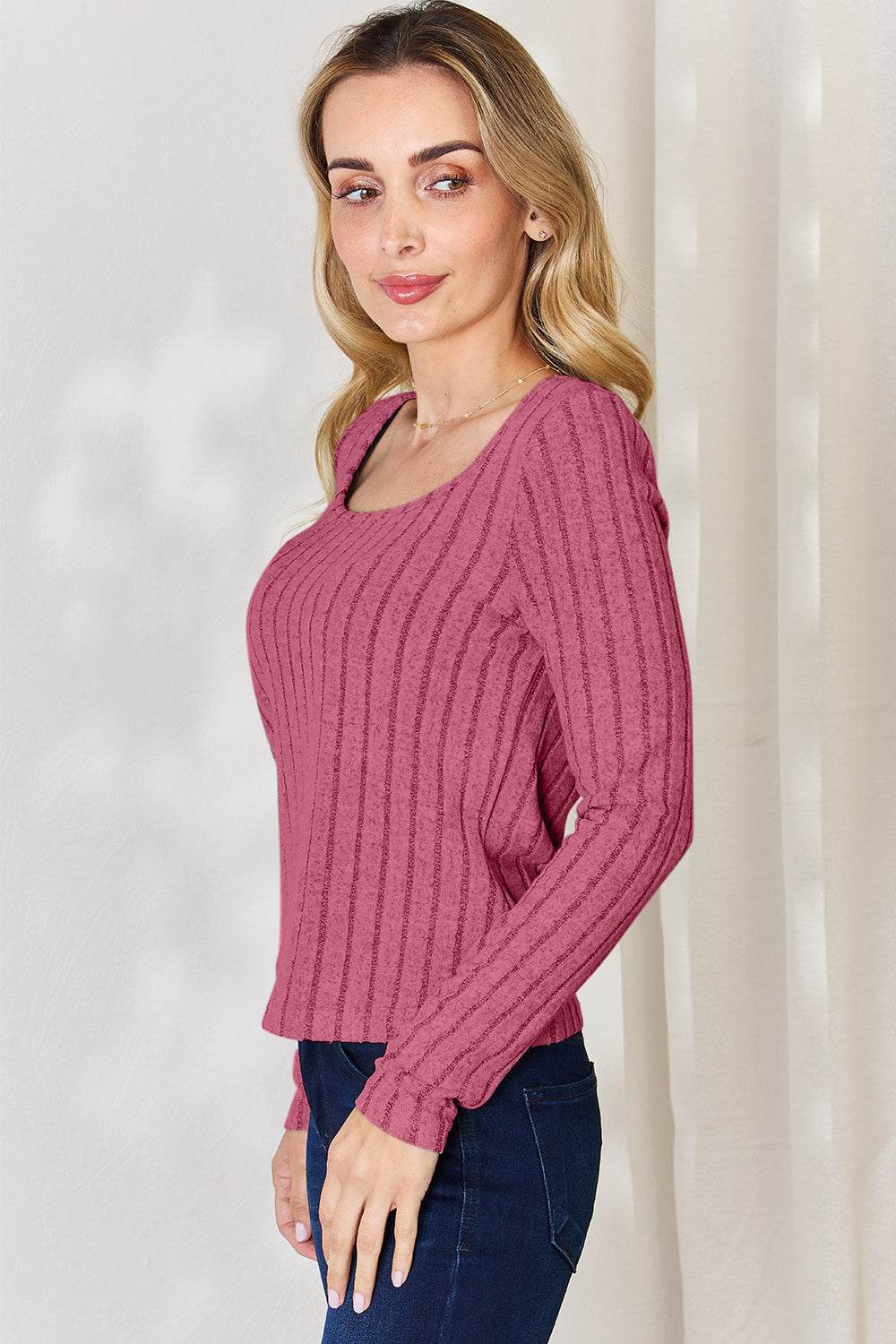 Basic Bae Full Size Ribbed Long Sleeve T-Shirt - Delanoir