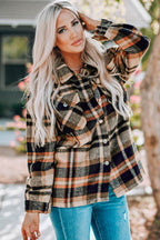 Plaid Button Front Shirt Jacket with Breast Pockets - Delanoir