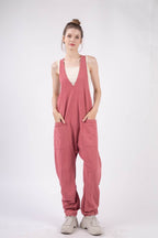 VERY J Plunge Sleeveless Jumpsuit with Pockets - Delanoir