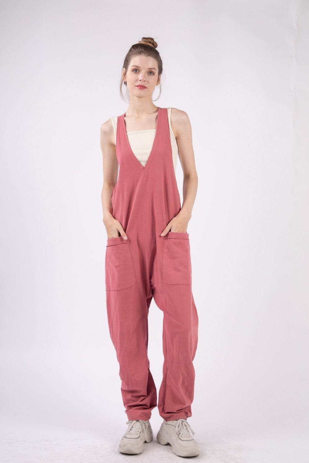VERY J Plunge Sleeveless Jumpsuit with Pockets - Delanoir