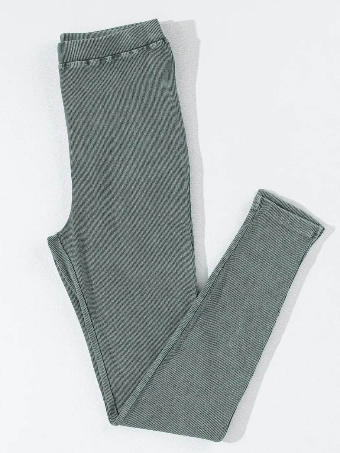 Ribbed Elastic Waist Leggings - Delanoir