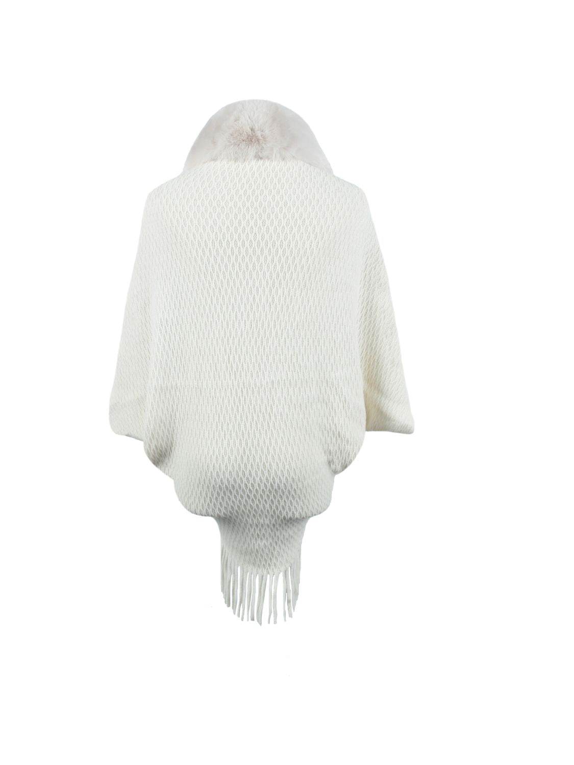 Open Front Fringe Hem Poncho - Delanoir