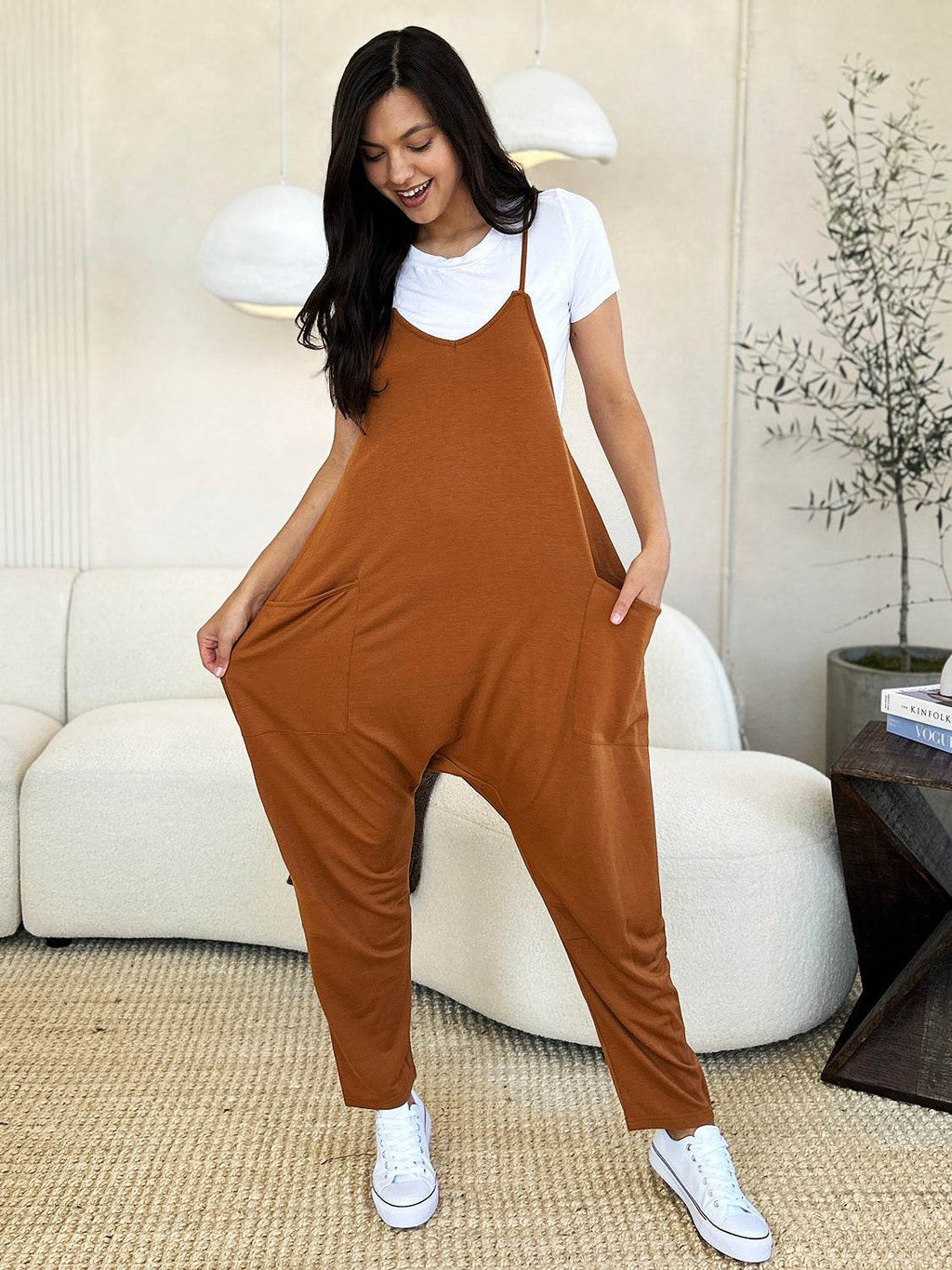 Double Take Full Size Sleeveless V-Neck Pocketed Jumpsuit - Delanoir