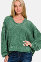 Zenana Brushed Hacci Exposed Seam Hoodie - Delanoir