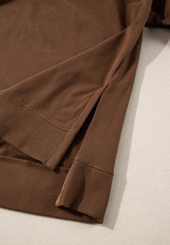 Side Slit Round Neck Long Sleeve Top and Pants Set - Delanoir
