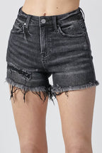 RISEN Raw Hem Denim Shorts with Pockets - Delanoir