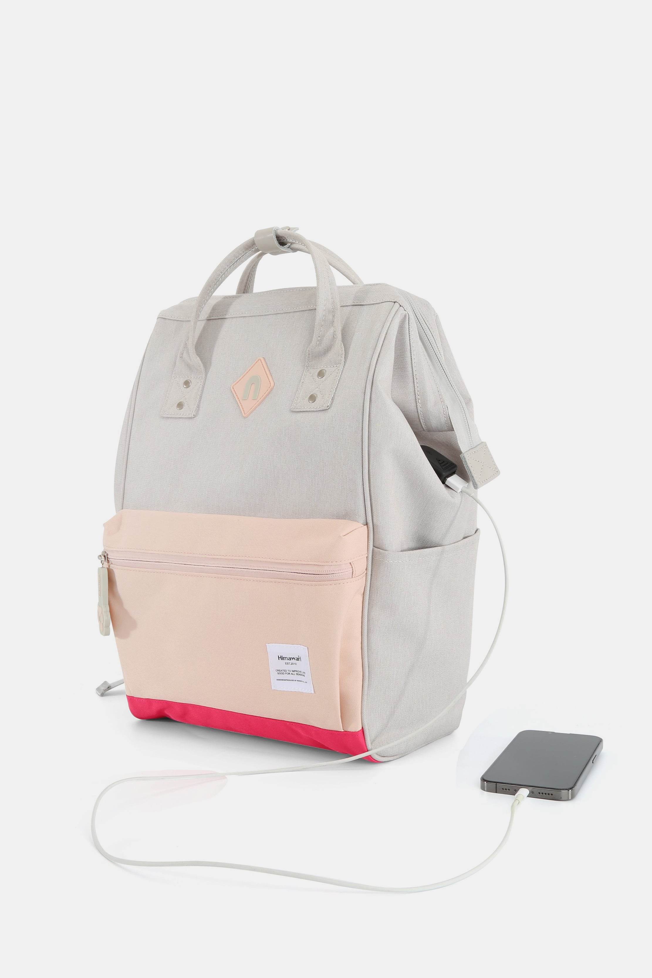 Himawari Contrast Waterproof Backpack Bag with External USB Port - Delanoir