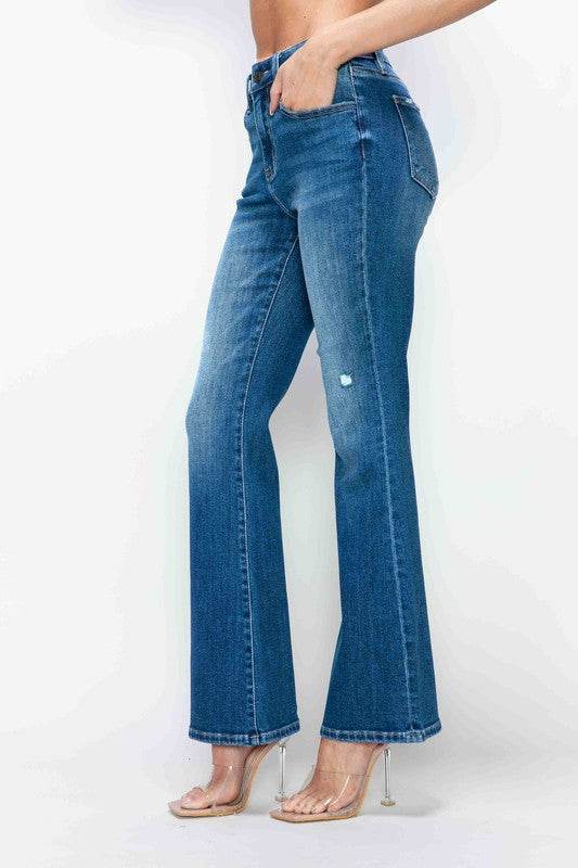 bytos Full Size High Rise Bootcut Jeans with Pockets - Delanoir