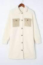 Collared Neck Long Sleeve Longline Teddy Jacket - Delanoir