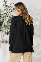 Basic Bae Full Size Ribbed Round Neck Slit Knit Top - Delanoir