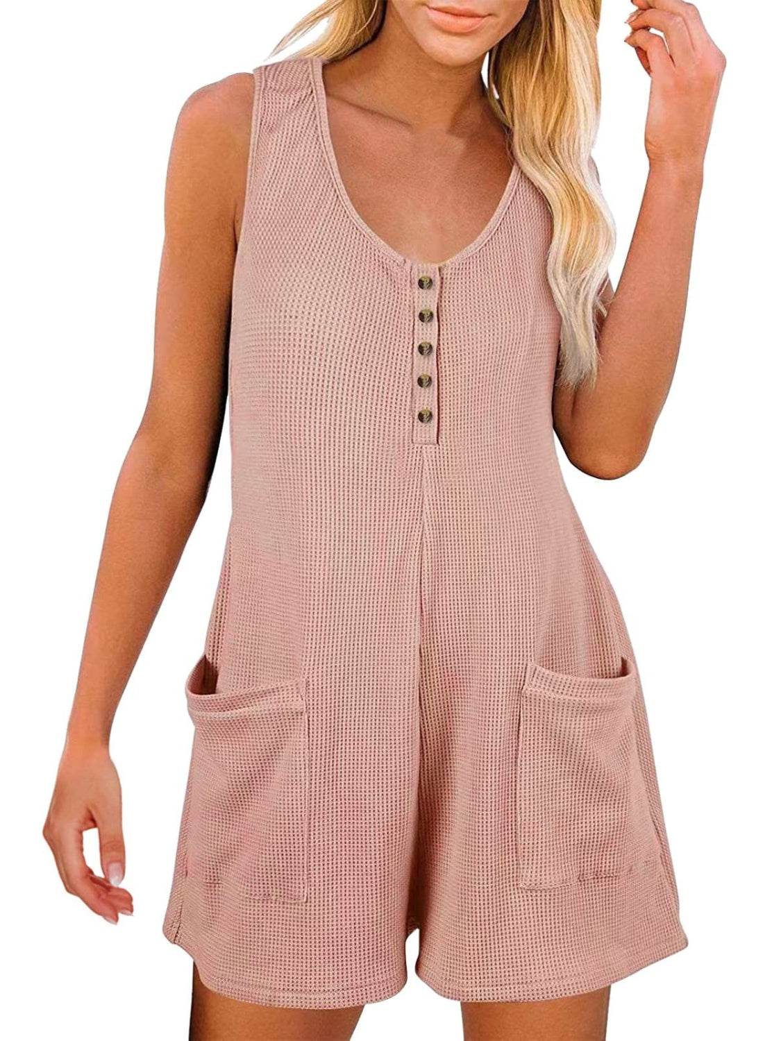 Full Size Pocketed Scoop Neck Sleeveless Romper - Delanoir
