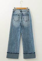 Washed Wide Leg Jeans with Pockets - Delanoir
