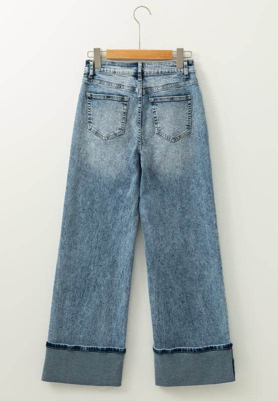 Washed Wide Leg Jeans with Pockets - Delanoir