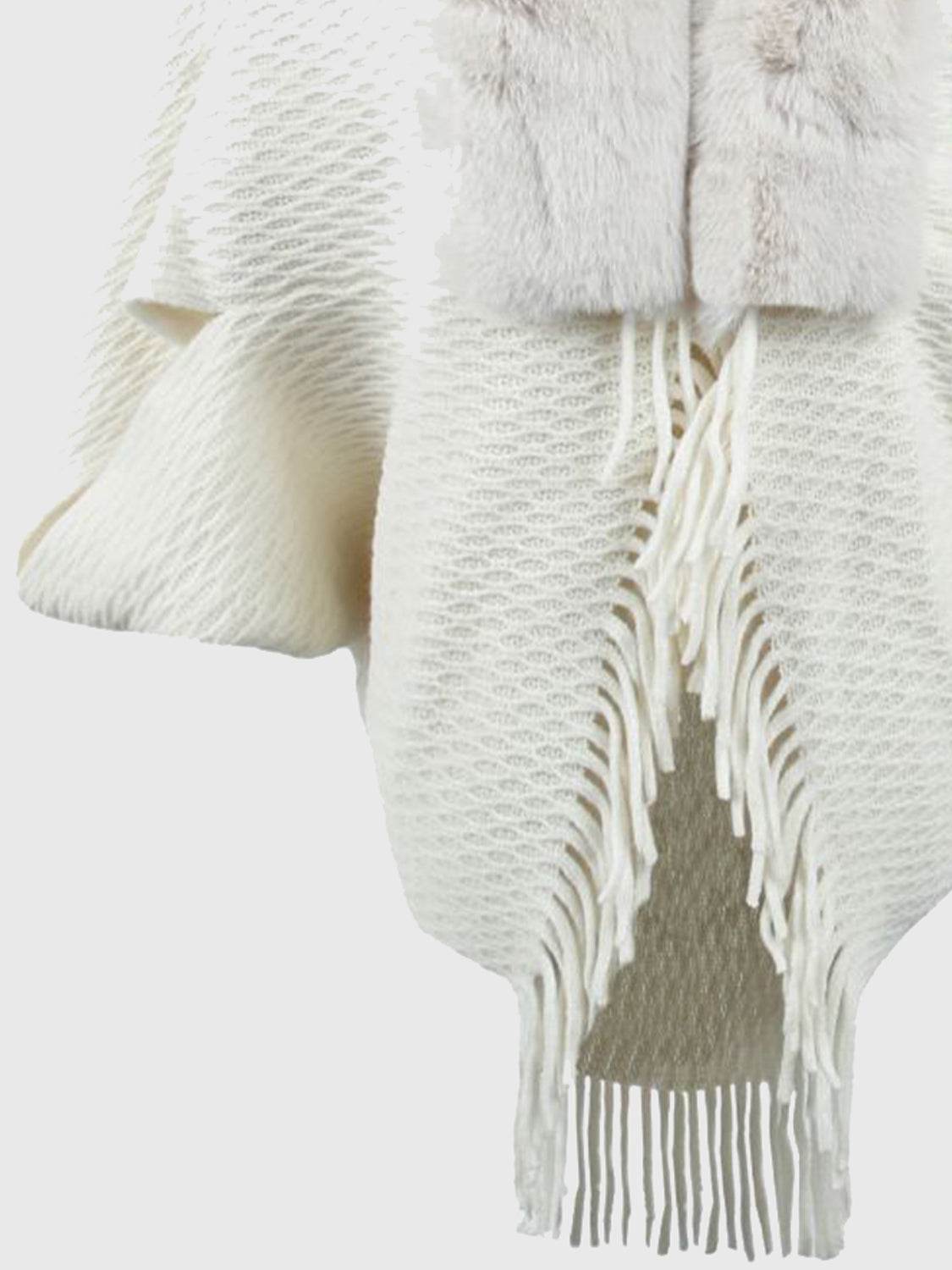 Open Front Fringe Hem Poncho - Delanoir