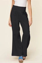 Double Take Full Size Texture Smocked Waist Wide Leg Pants - Delanoir