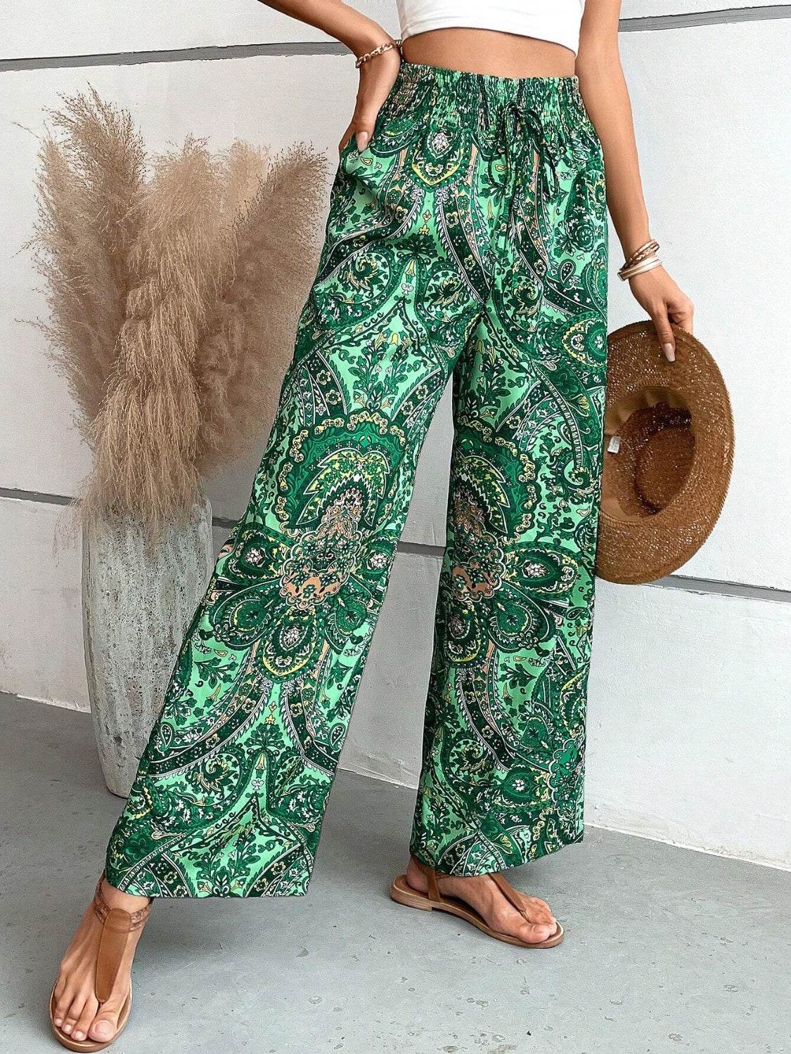 Printed Wide Leg Pants - Delanoir