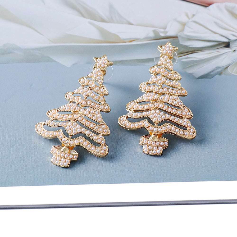 Rhinestone Alloy Christmas Tree Earrings - Delanoir