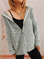 Zip Up Drawstring Long Sleeve Hooded Sweater - Delanoir