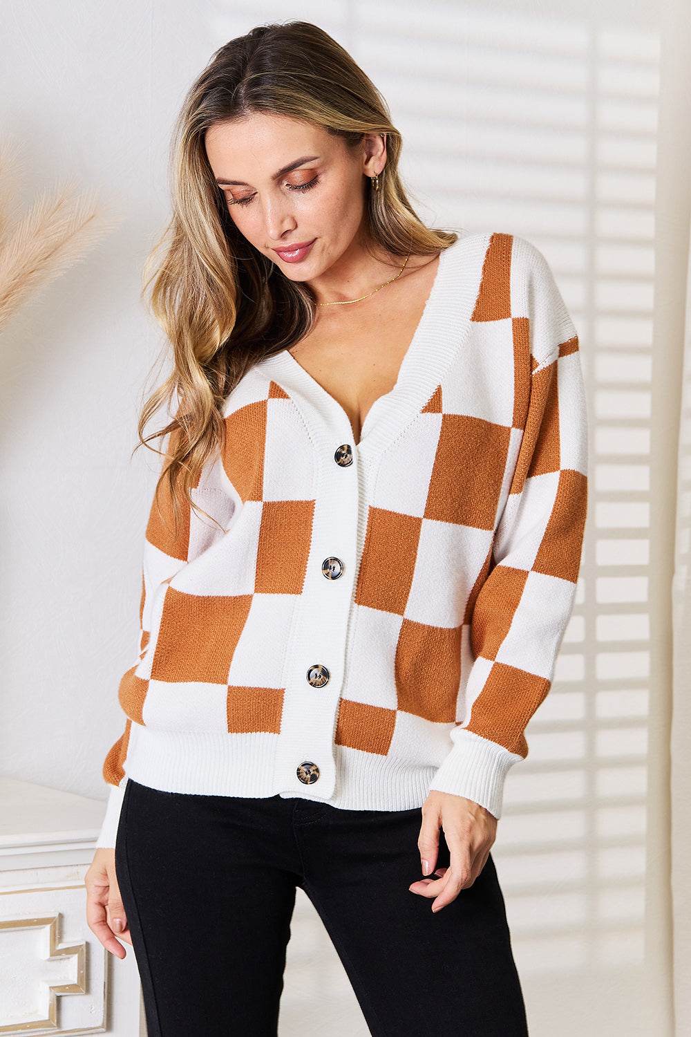 Angel Wings Double Take Button-Up V-Neck Dropped Shoulder Cardigan - Delanoir