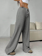 Tied Striped Wide Leg Pants - Delanoir