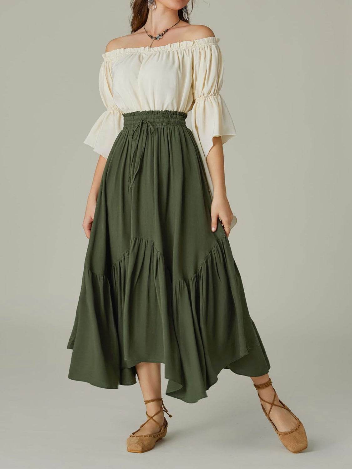 Smocked Waist Band Ruched Layered Skirt - Delanoir