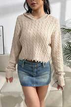 Cable-Knit Dropped Shoulder Hooded Sweater - Delanoir
