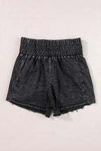 High Waist Raw Hem Denim Shorts - Delanoir